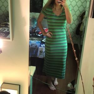 Green and gray maxi dress